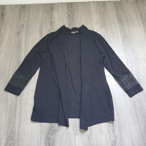 Chicos Travelers Jacket Skirt Set Womens L /2 Lace Trim Open Front Career Whimsy - Picture 2 of 13